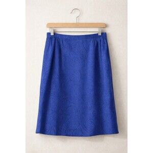 Papell Too 100% Silk Blue Paisley Skirt Women Size 12 Lined